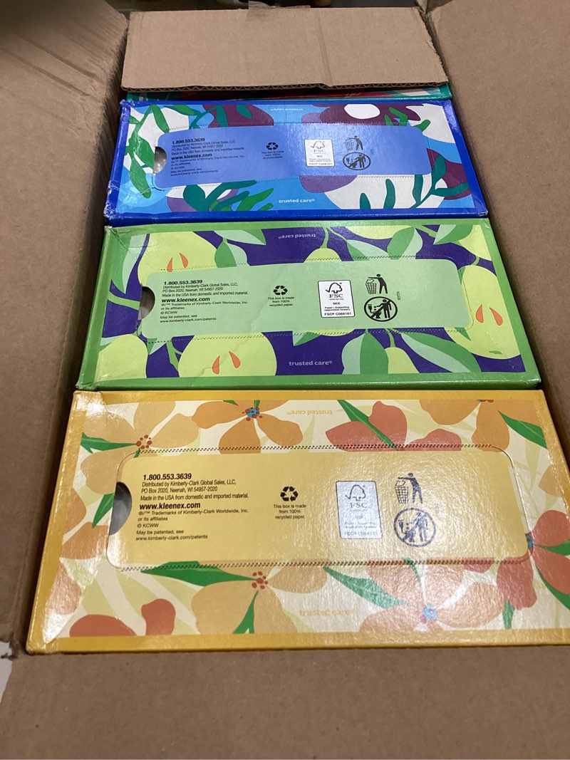Condition photo showing Good Condition for kleenex trusted care facial tissues, 8 flat boxes, 200 tissues per box, 2-ply, packaging may vary white 200 tissues (pack of 8)