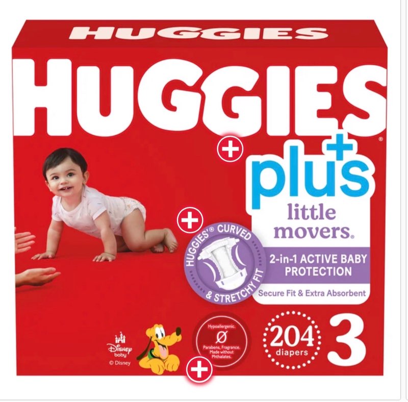 huggies plus little movers 2-in-1 active baby protection size 3 204 diapers