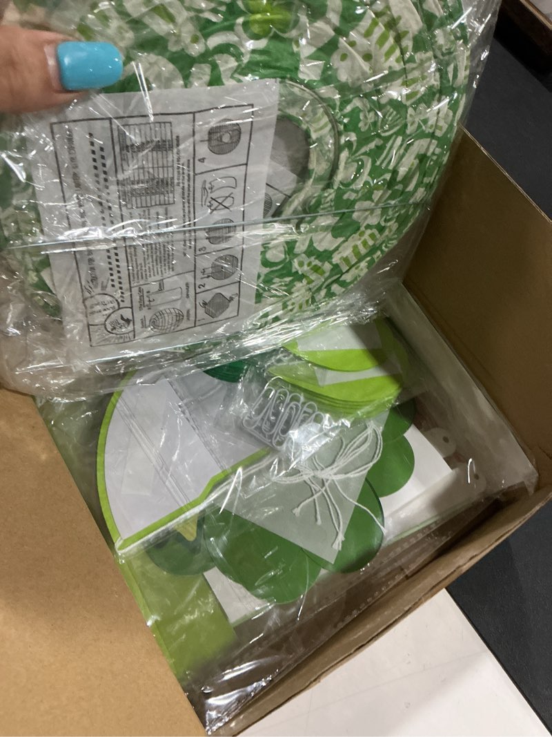 Condition photo showing New/Like New for raiten 18 pcs st patrick's day decorations kit 6 pcs irish elf hat gold irish flag hanging paper lanterns 6 pcs clover paper honeycomb 6 pcs green round shape paper fans for st patrick's day party