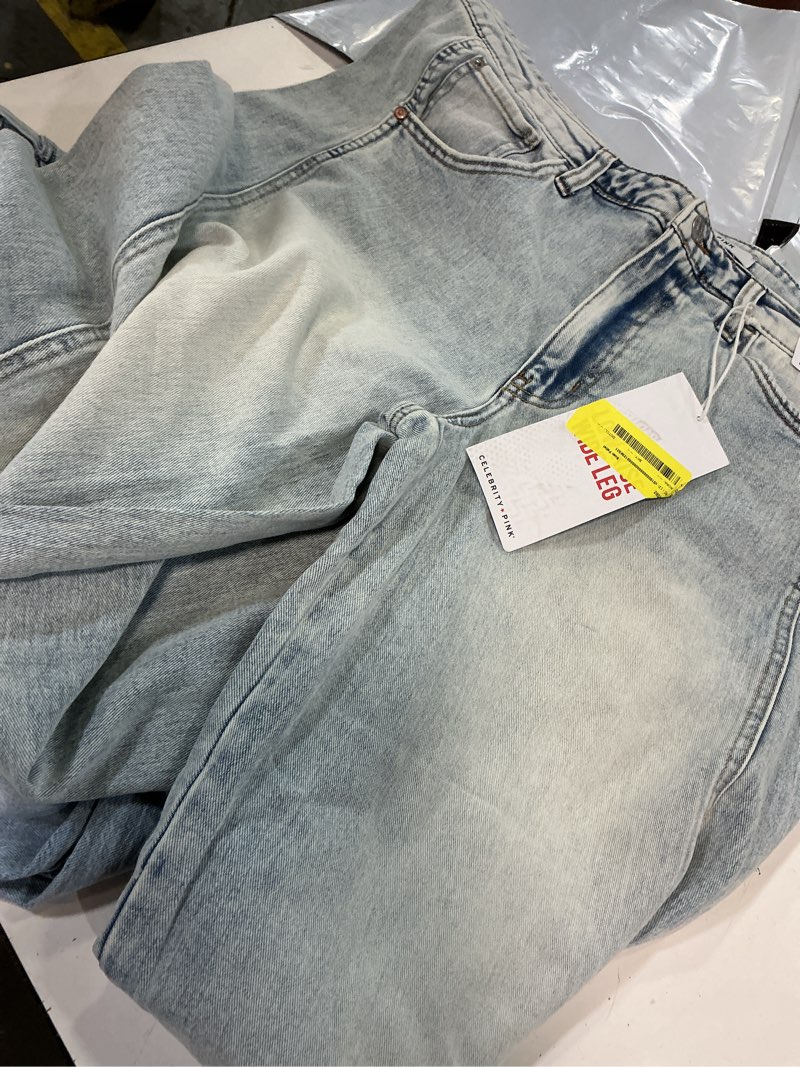 Condition photo showing Good Condition for kdf wide leg jeans woman — low rise baggy jeans women relaxed fit denim pants with pockets, slight stretch, thick denim light blue 16