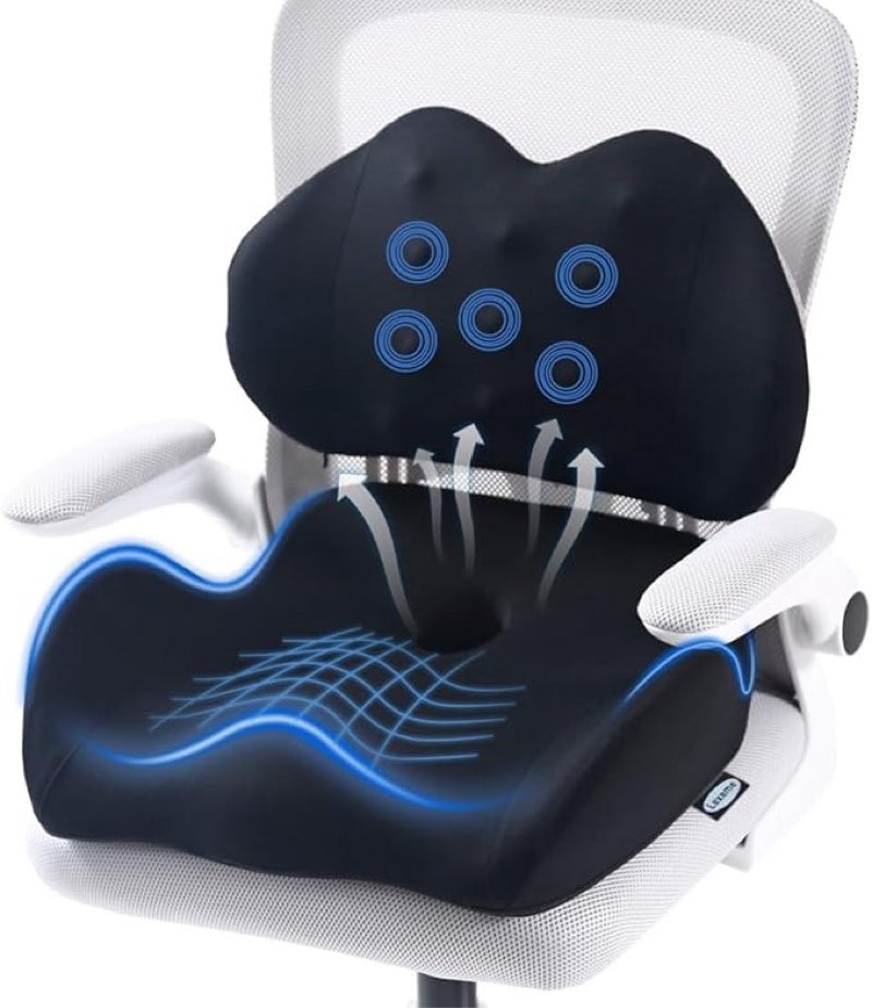 lexeme x large memory foam seat cushion lumbar support pillow for sciatica & tailbone pressure relief coccyx pad for office chair, car,wheelchair,home,office