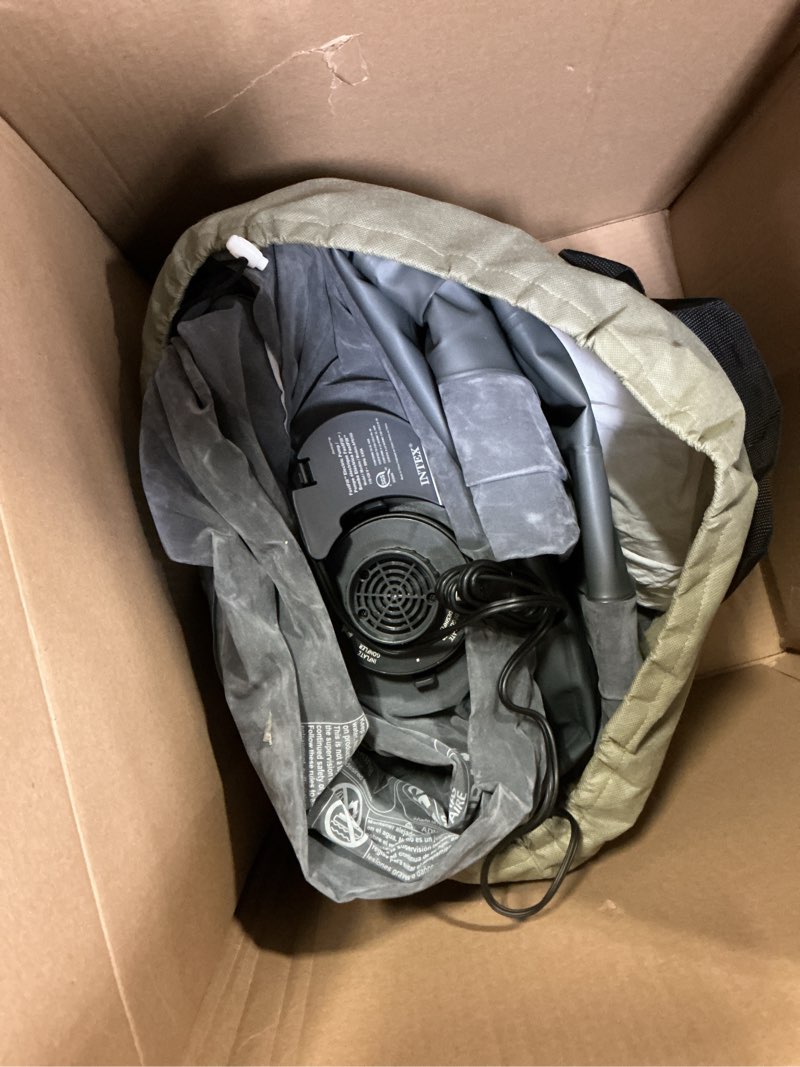 Condition photo showing As Is for intex 64417ed 22in queen dura-beam comfort plush high-rise inflatable air mattress with built in pump for travel and camping, 600lb weight capacity