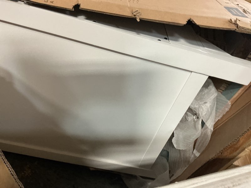 Condition photo showing As Is for allen + roth crest hill 60-in white undermount double sink bathroom vanity with carrara engineered marble top