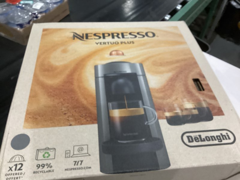 Condition photo showing As Is for De'Longhi Nespresso Vertuo Plus Coffee and Espresso Maker by De'Longhi, Grey Machine Only Gray