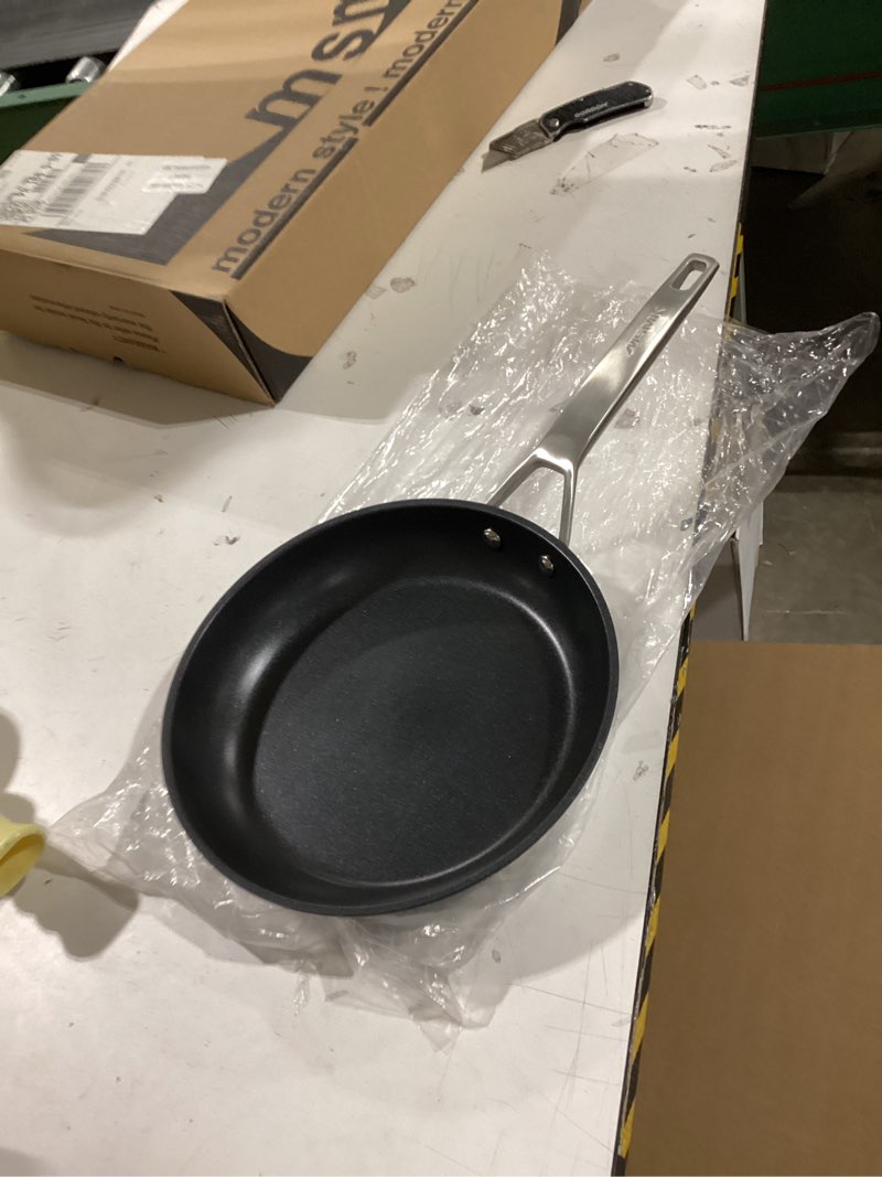 Condition photo showing As Is for MsMk 10 inch Nonstick Frying Pan, Carbonize also Non-Stick Saute Pans, PFAS & PFOA Free Non-Toxic, Scratch-resistant, All Stovetops for Induction, Ceramic and Gas Cooktops, Dishwasher & Oven Safe 10-inch no lid