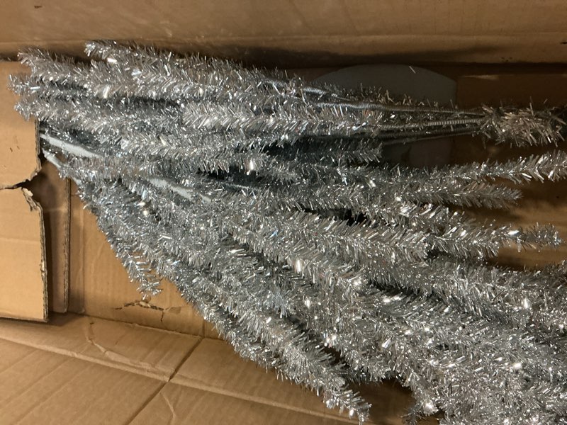 Condition photo showing Good Condition for 48 Inch Tinsel Christmas Tree, Silver Christmas Tree, Mid Century Modern Vintage Artificial Aluminum Xmas Decor for Home Office Xmas Party Decor, 4 FT