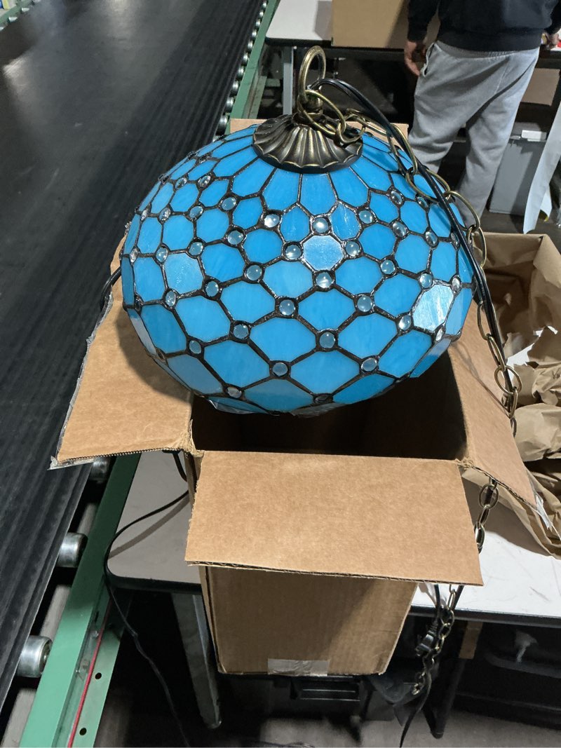 Condition photo showing Good Condition for Capulina Tiffany Lamp Shade 16 Inches Wide Accessories Replacement Seagrass Blue Beads Style Stained Glass Lampshade for Table Lamp Floor Lamp