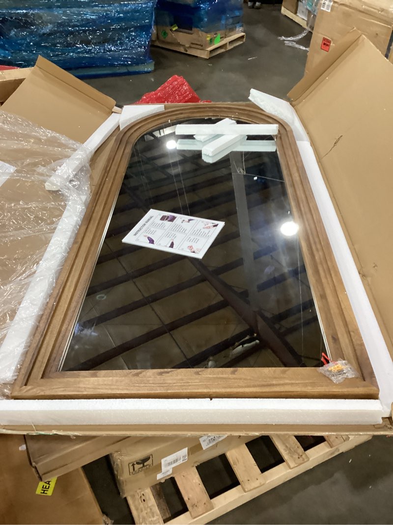 Condition photo showing New/Like New for Full Length Mirror, 71"×32" Wooden Mirror Full Length with Stand Wood Floor Mirror, Oversized Stand Up Mirrors Large Wall Mirrors, Wall Mounted Mirrors, Arched Vintage Style, Walnut 71"L x 32"W Arched Vintage Walnut