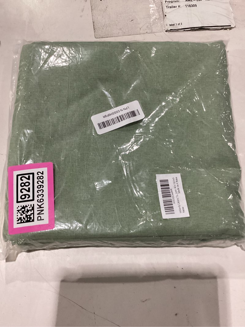 Condition photo showing New/Like New for veblandy rectangle tablecloth linen textured waterproof & stain resistant table cloth wrinkle free decorative fabric farmhouse table cover for dining/party/buffet/wedding, 60 x 104 inch, sage green 104" x 60" (rectangular) sage green