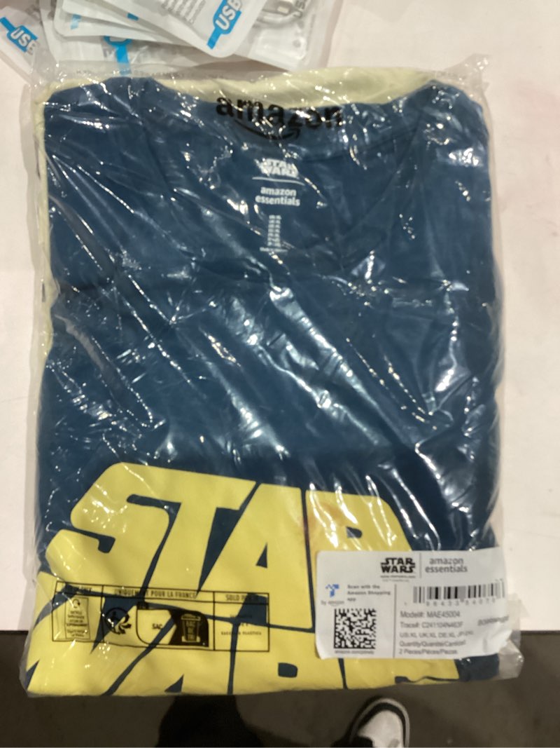 Condition photo showing New/Like New for Amazon Essentials Disney | Marvel | Star Wars Men's Long-Sleeve T-Shirts, Pack of 2 X-Large Light Yellow Star Wars Mando/Navy Star Wars