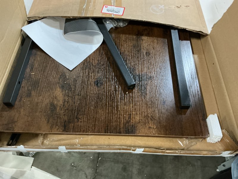 Condition photo showing Good Condition for dumos 31 inch small computer desk for home office, modern study writing work table simple style for bedroom with x-shaped reinchforcement, rustic brown wood brown 32 inch