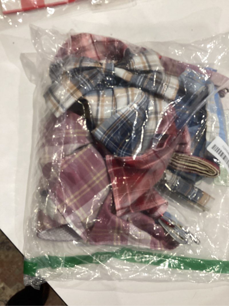Condition photo showing As Is for 4 pcs cute plaid dog dress set with bow tie harness & leash for small dogs, puppy clothes for girls outfits(s,dark color) small dark color