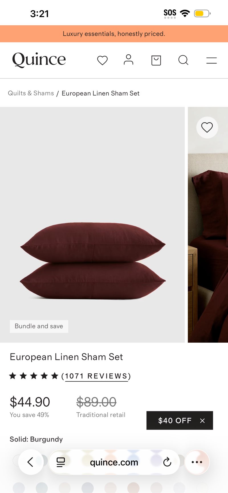 european linen double flange sham set, standard