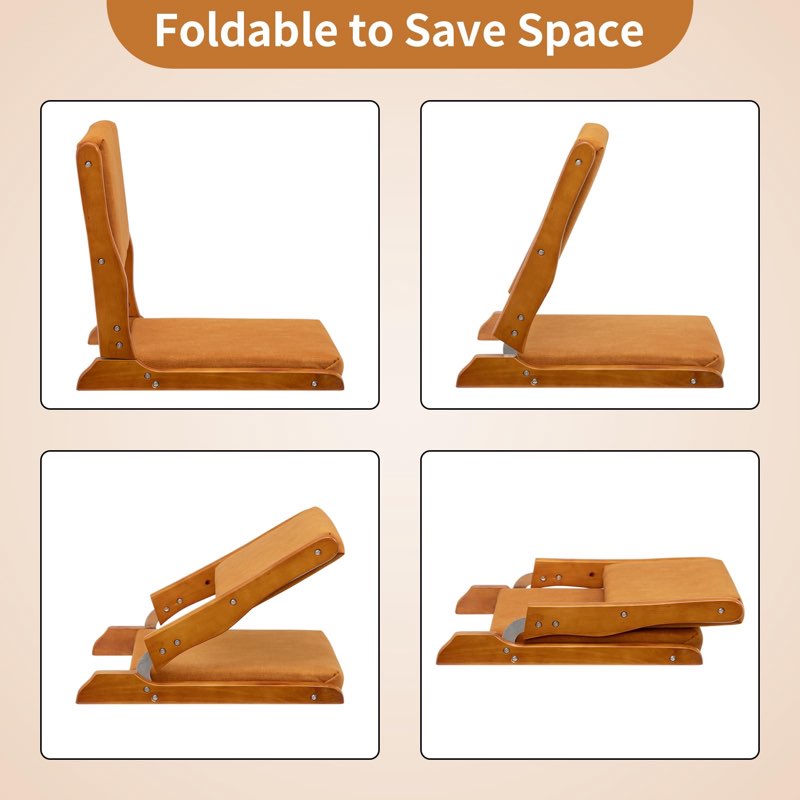 hollyhome foldable tatami chair, upholstered japanese style floor chair, wood legless rest chair with cushion, accent meditation floor seat for bay window, living room, bedroom,