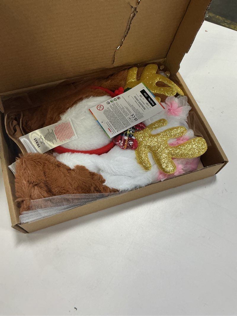 Condition photo showing Good Condition for (Size:7-8 Y)Girls Christmas Reindeer Costume, 2 Pcs Xmas Deer Fawn Santa's Helper Outfit Animal Dress Up for Kids 3-10 Years Brown 7-8Y