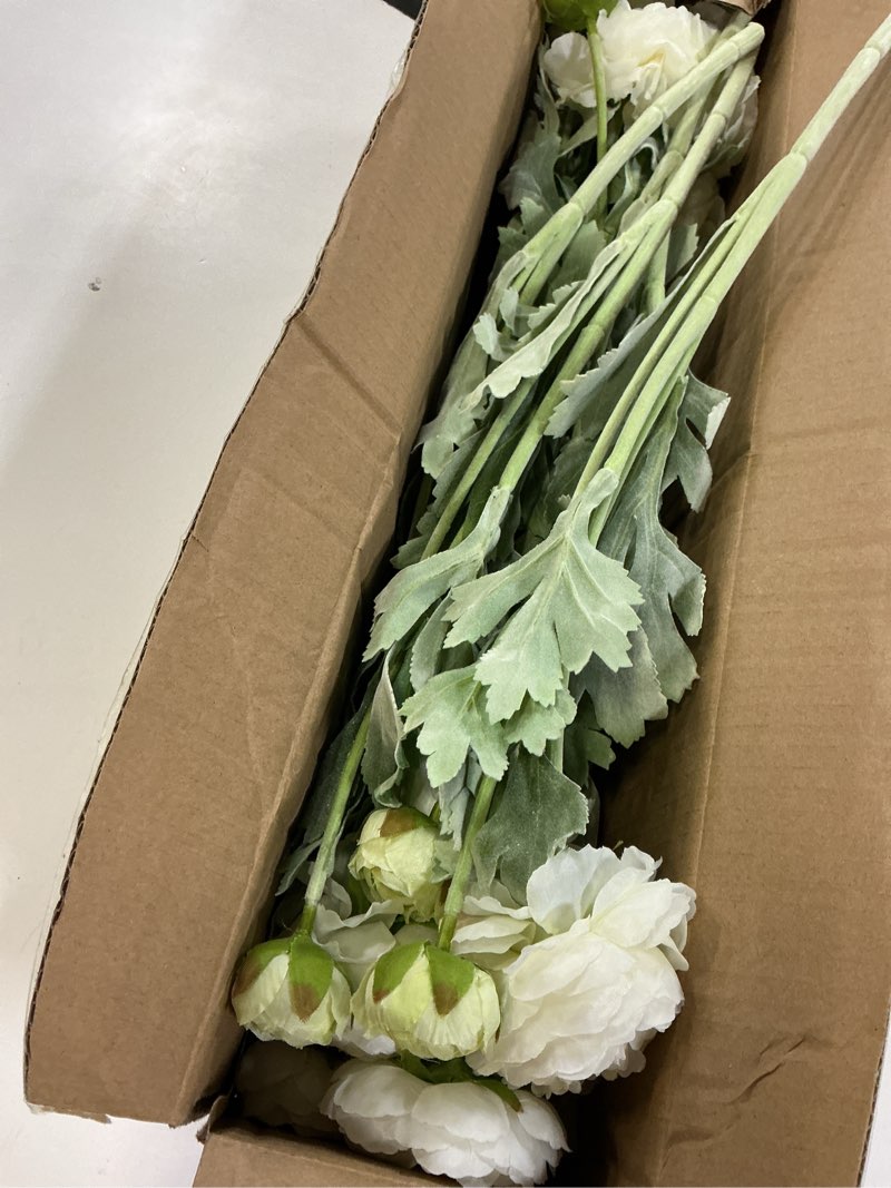 Condition photo showing New/Like New for artificial flowers white peonies 20pcs 60heads bouquet fake peonies artificial ranunculus flowers for indoor faux floral arrangements home table kitchen wedding party farmhouse decor white(20pcs)