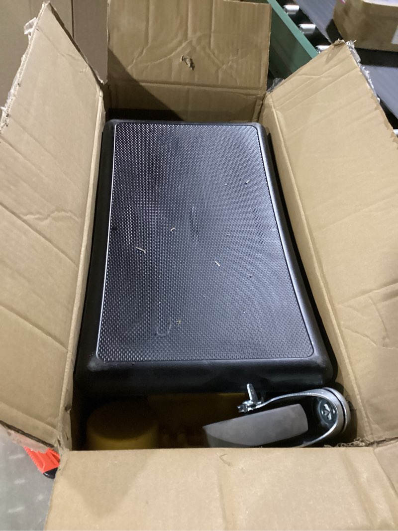 Condition photo showing As Is for yellow jacket garage mechanics seat with two tool tray and a drawer, mechanic stool with wheels 300 lbs capacity, workshop creeper seat for auto repair work