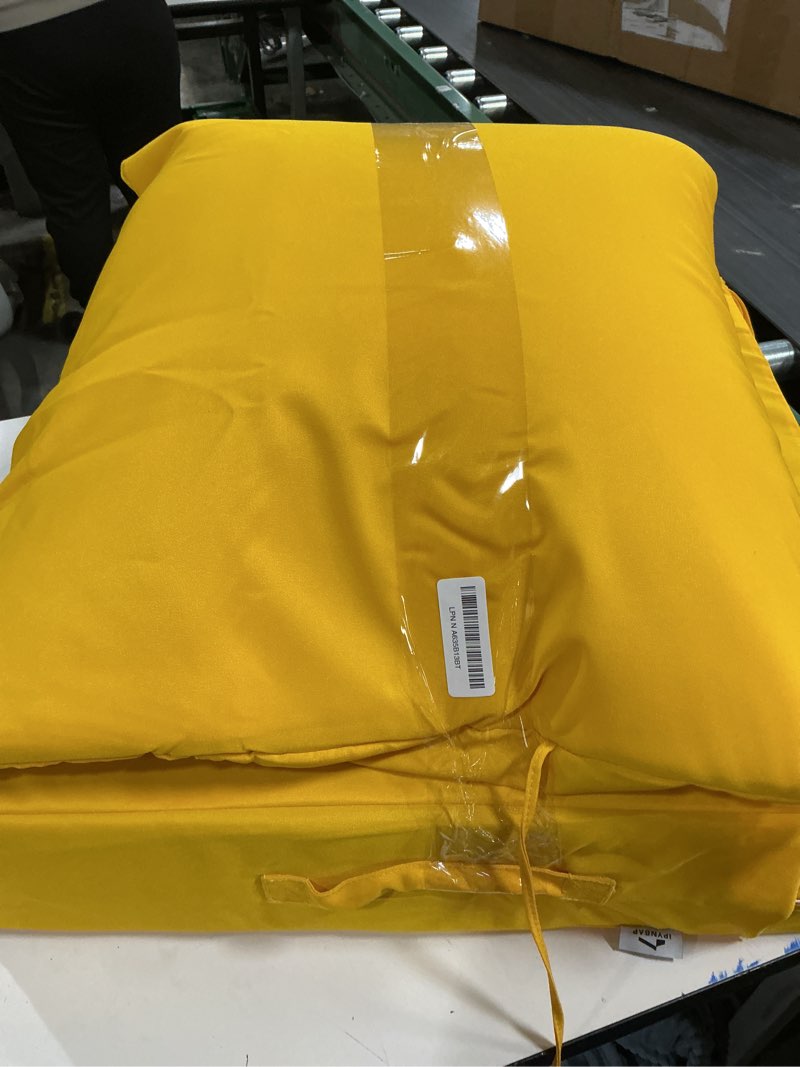 Condition photo showing As Is for Outdoor Cushions for Patio Furniture,Outdoor Seat Cushion Set 24 x 24 x 5.75 Inch,Waterproof & Fade Resistant Outdoor Chair Cushions,Deep Patio Chair Cushion with Removable Cover,Yellow