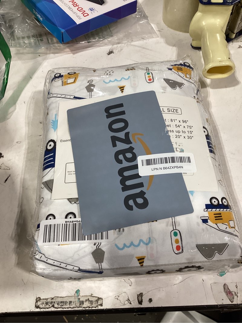 Condition photo showing New/Like New for kids sheet set full size, boys full sheet set with white car pattern?breathable silky soft microfiber kids fitted sheet blue excavator full