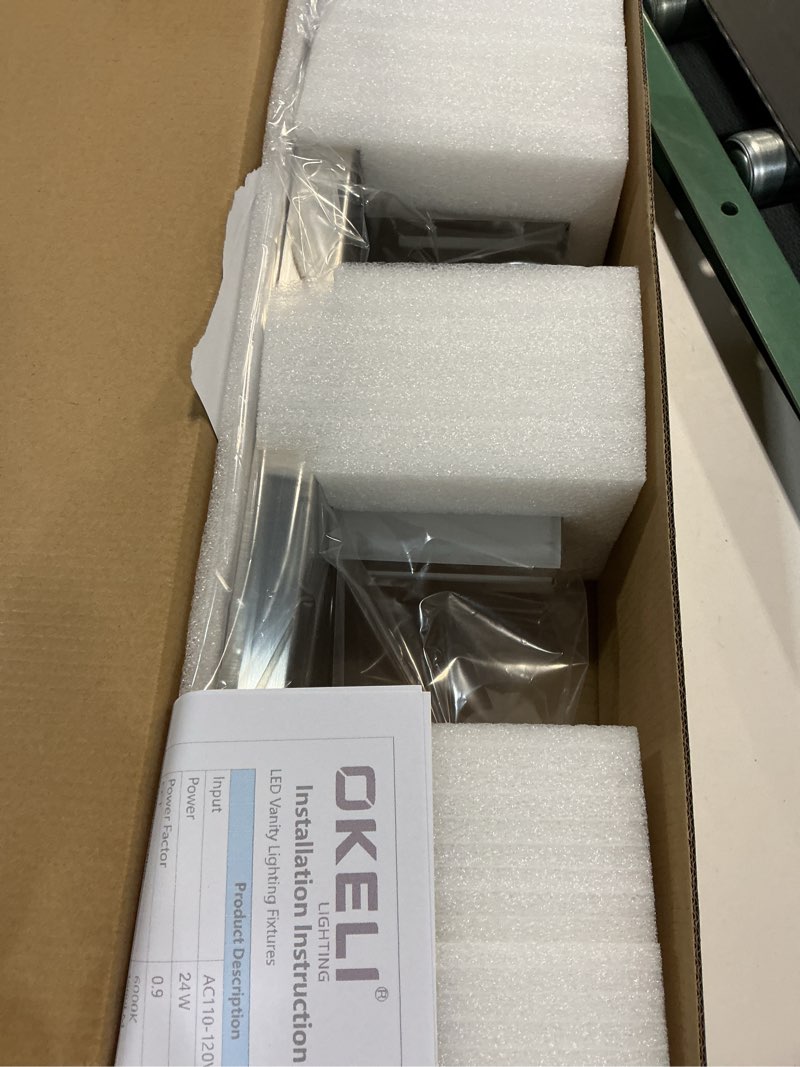 Condition photo showing New/Like New for OKELI 3 Light Bathroom Vanity Light Brushed Nickel Modern 24W LED Dimmable Vanity Light Over Mirror 350° Adjustable Lamp Head Cold White 6000K ETL Listed 22Inch Brushed Nickel - Dimmable 3-Light, 22 Inch