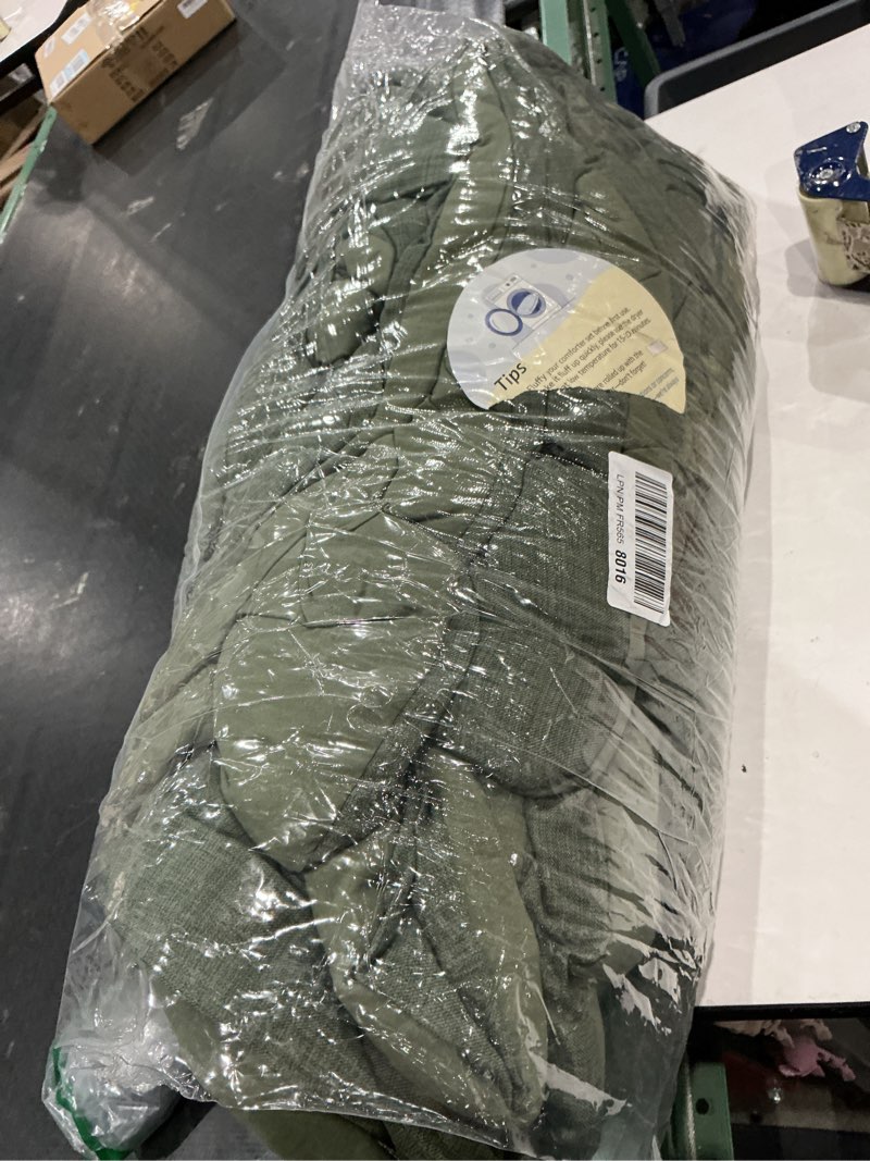 Condition photo showing As Is for geniospin king size comforter set- 7 piece dark green textured king bedding set, soft solid bed in a bag for all season, king comforter set with sheets(dark green,102''x90'') dark green king