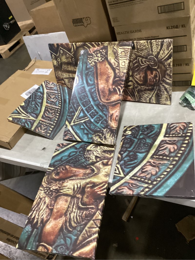 Condition photo showing Good Condition for rustic wall art mexican man hugging woman paintings ancient mayan aztec pictures 5 panels prints on canvas modern artwork bedroom house decorations framed gallery-wrapped ready hang(50" wx24 h) artwork-29 50 in x 24 in (w x h)