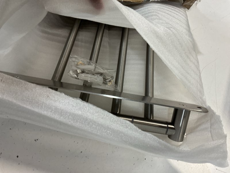 Condition photo showing New/Like New for nearmoon swivel towel rack, 19.5" thicken 304 stainless steel 4-arm towel bar, space saving wall mounted towel holder with hook, rustproof swing out towel hanger for bathroom, kitchen (brushed nickel) brushed nickel 19.5 inch