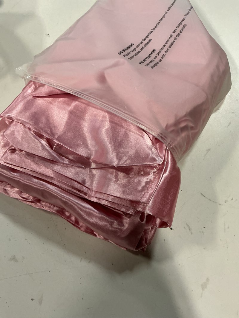 Condition photo showing Good Condition for Satin Sheets Twin XL Size - 3 Pieces Luxury Silky Soft Bed Sheets, Wrinkle-Free Pink Satin Silk Sheet Set with 1 Deep Pocket Fitted Sheet, 1 Flat Sheet, 1 Pillow case Twin XL Pink