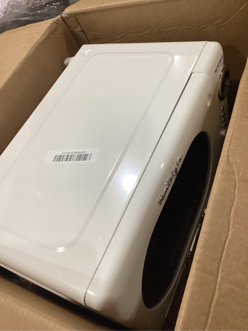 Condition photo showing As Is for nostalgia retro compact countertop microwave oven - 0.7 cu. ft. - 700-watts with led digital display - child lock - easy clean interior - ivory retro classic 0.7 cu. ft. ivory