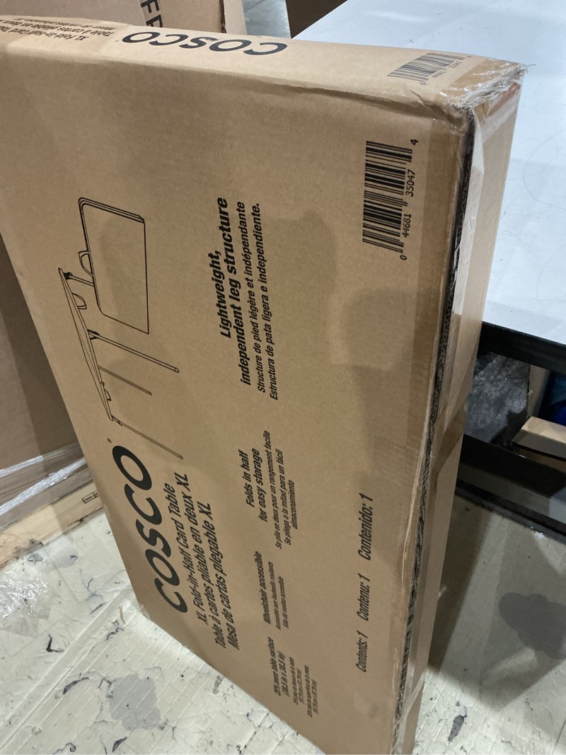 Condition photo showing New/Like New for coscoproducts cosco xl 38.5" fold-in-half card table w/handle, black, indoor & outdoor, wheelchair accessible