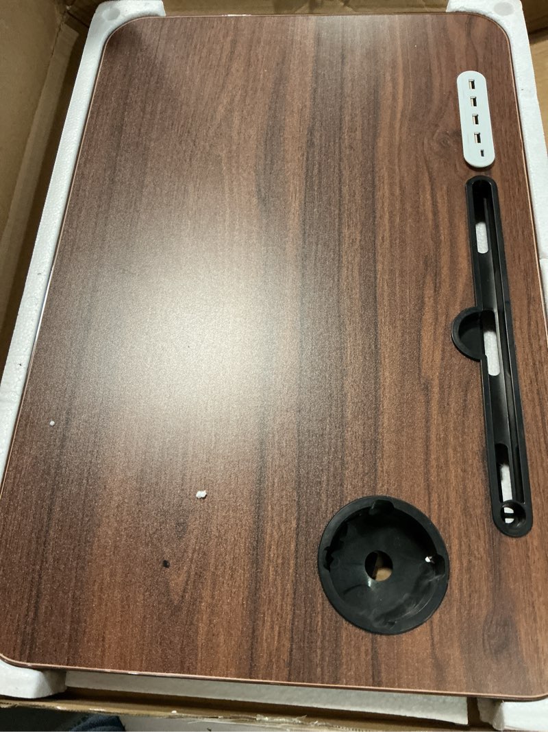 Condition photo showing Good Condition for laptop desk for bed height adjustable, lap bed table with usb/storage drawer/cup holder/tablet stand/book shelf, foldable breakfast tray portable for reading writing, sofa & floor, walnut