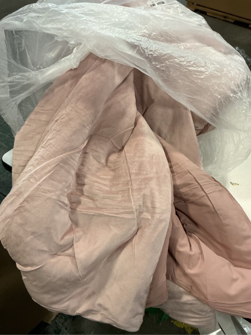 Condition photo showing As Is for WRENSONGE Velvet Queen Quilt Set-3 Pieces Clay Pink Luxurious Velvet Striped Channel Comforter with 2 Shams, Soft Bedspread Coverlet Quilted Bedding Set for All Season Velvet-clay Pink Full/Queen (90"x 94")