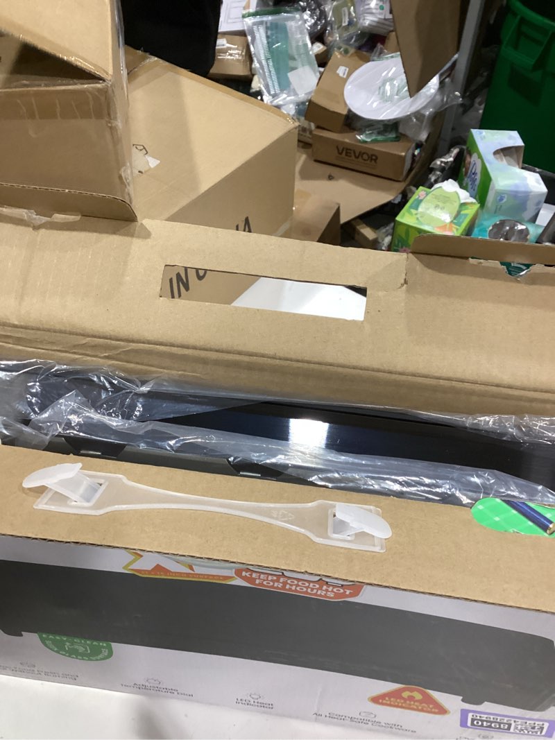 Condition photo showing New/Like New for Chefman Electric Warming Tray with Adjustable Temperature Control, Perfect For Buffets, Restaurants, Parties, Events, and Home Dinners, Large 21” x 16” Glass-Top Surface Keeps Food Hot – Black Stainless Black Large - 21" x 16"