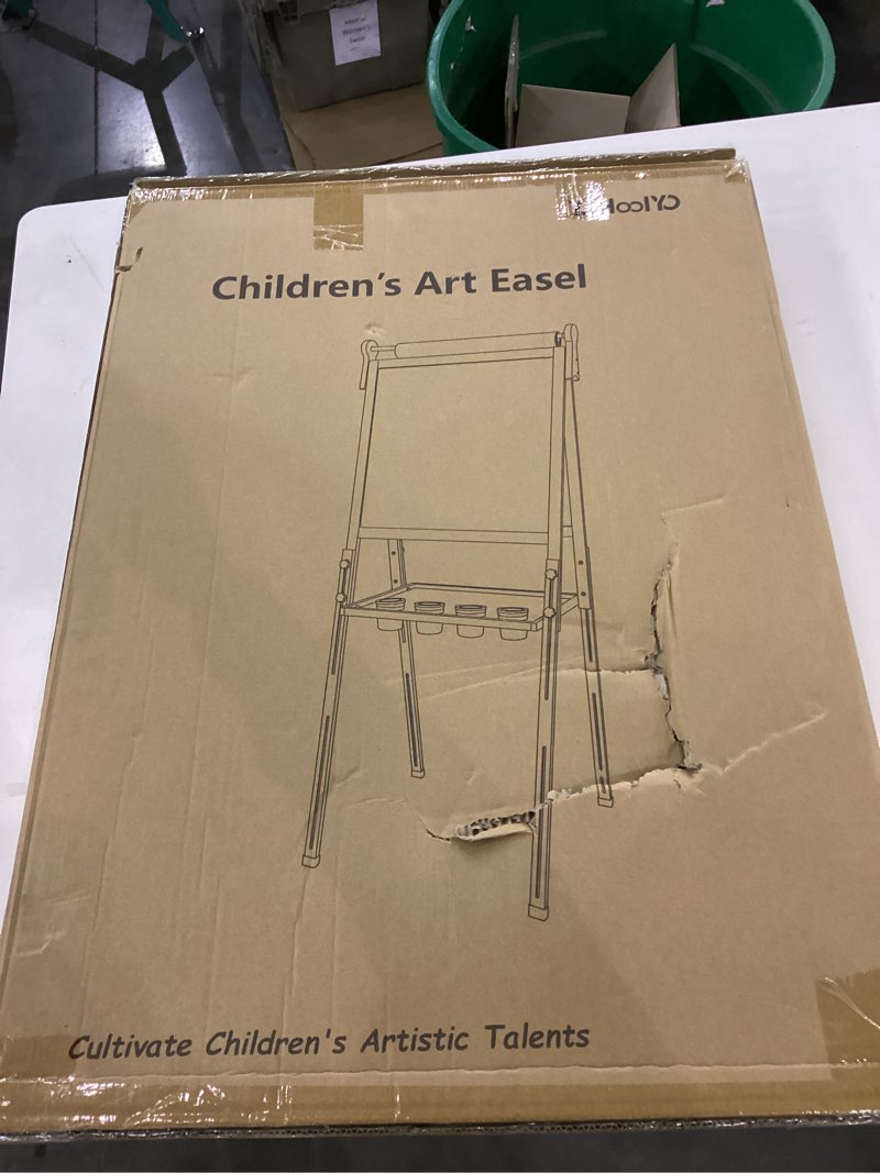 yohoolyo kids easel wooden children art easel paper roll,double sided magnetic whiteboard chalkboard dry eraser adjustable height for boys girls gifts beige