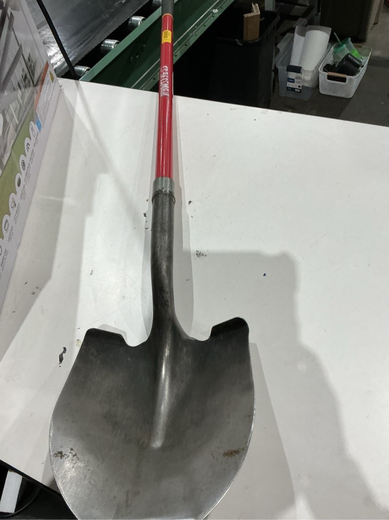 Condition photo showing As Is for round point shovel, 48" fiberglass handle