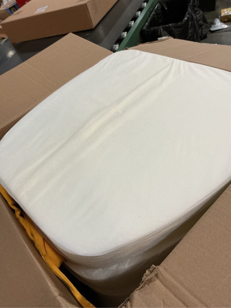 Condition photo showing As Is for AAAAAcessories D-Shaped Chair Cushions, 2" Thick Dining Chair Pads with Ties and Removable, Machine-Washable Cover, 17" x 16", Set of 6, Golden Yellow Golden Yellow 6 Count(Pack of 1)