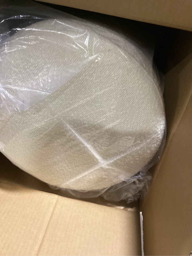 Condition photo showing Good Condition for Get Set Style Modern Round Ottoman with Soft Padded Seat, Multifunctional Vanity Chairs for Makeup, Upholstered Footrest Stool Ottoman Foot Stool for Living Room, Bedroom White