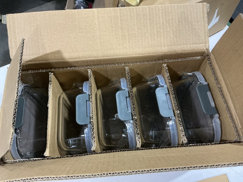 Condition photo showing New/Like New for VERONES 5 Pack 36 OZ Glass Meal Prep Containers, Airtight Glass Lunch Containers Set, Glass Food Storage Containers with Lids,Exclusive of BPA, for Microwave, Oven, Freezer & Dishwasher Friendly,Grey
