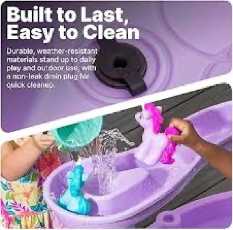 Step2 Rain Showers and Unicorns Water Table, Kids Water and Sand Activity Sensory Playset, Summer Outdoor Toys, 13 Piece Water Toy Accessories, for Toddlers 1.5+ Years Old, Blue & Purple