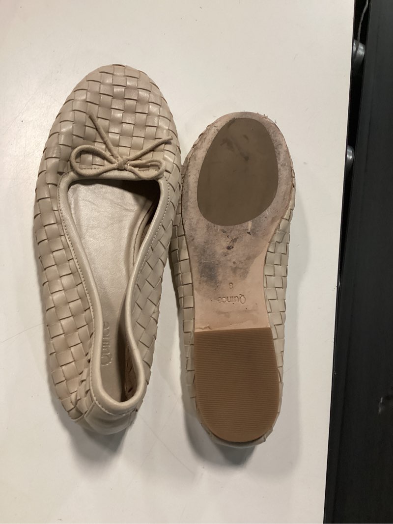 Condition photo showing As Is for quince womens italian leather handwoven square toe ballet flat beige shoes 8