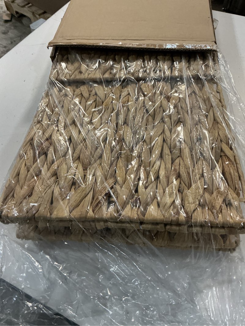 Condition photo showing New/Like New for 11x11in wicker storage basket set of 2 collapsible hyacinth cube storage baskets,storage bins for organizing storage basket with built-in handles