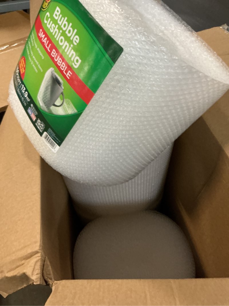 Condition photo showing New/Like New for duck brand bubble wrap roll, original bubble cushioning, 12-inch x 150 feet, perforated every 12”
