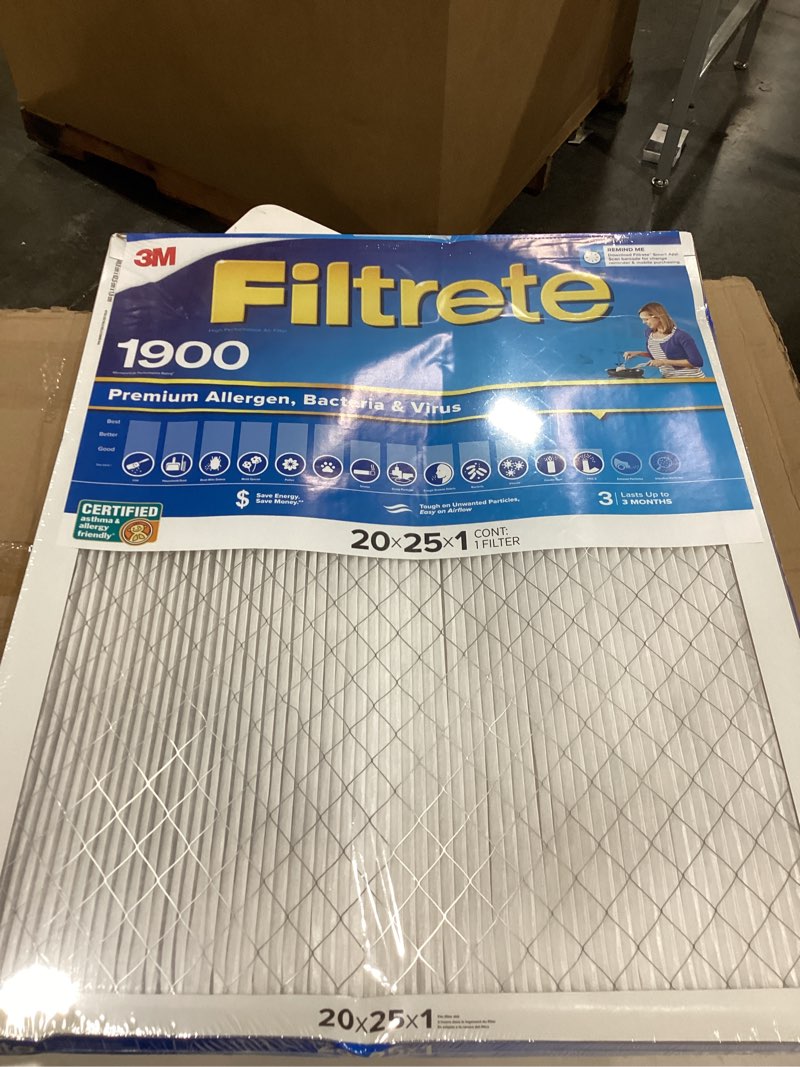 Condition photo showing As Is for filtrete 20x25x1 ac furnace air filter, merv 8, mpr 700, tough on pollen, easy on airflow, 3-month pleated 1-inch electrostatic air cleaning filter, 4-pack (actual size 19.880 x 25.563 x 0.8125 in)