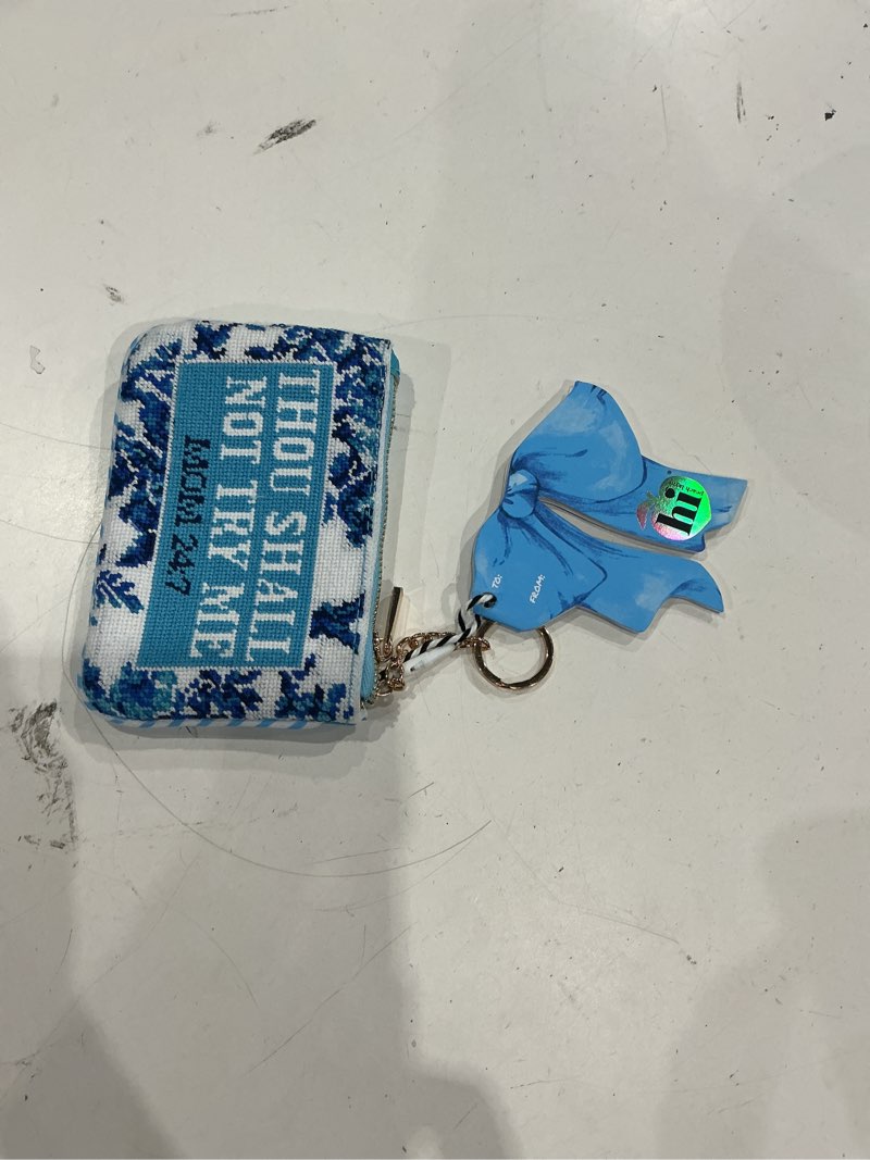 Condition photo showing Good Condition for hi peach layne 'thou shall not try me' mother's day gift needlepoint keychain pouch