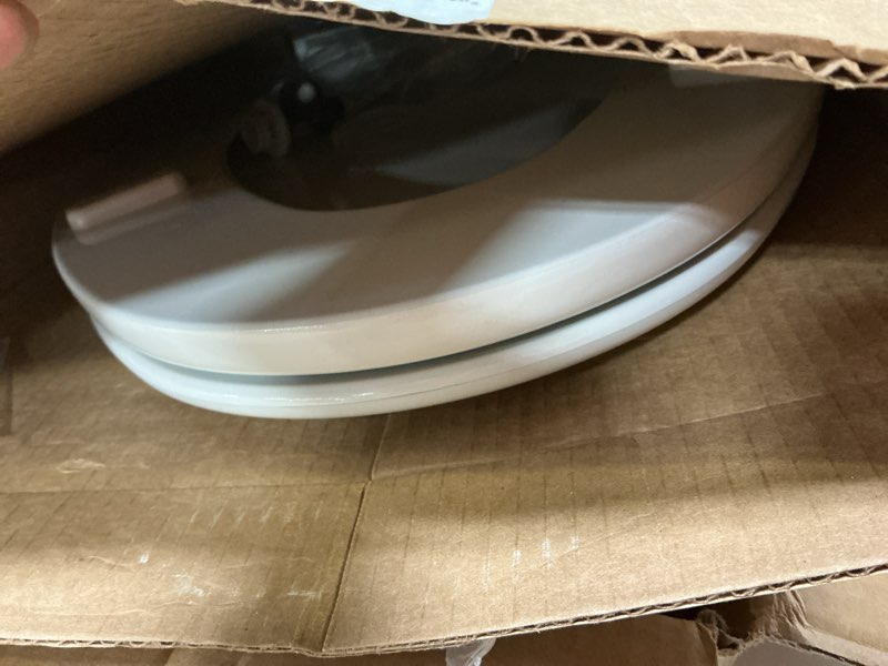 Condition photo showing As Is for CHURCH Toilet Seat, Easy Clean Hinges Release for Deep Cleans, Durable Enameled Wood Seat, Elongated, White Elongated White