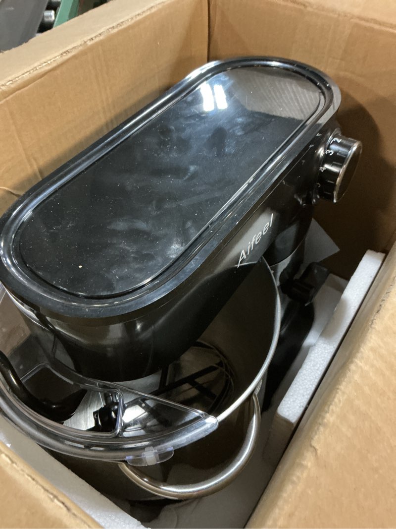 Condition photo showing As Is for Aifeel 10.5 QT Stand Mixer,900W Electric Food Dough Mixer,Large Capacity Tilt-Head Kitchen Electric Mixer with Dough Hook,Beater,Whisk & Splash Guard,Dishwasher-Safe Attachments for Baking(Black)