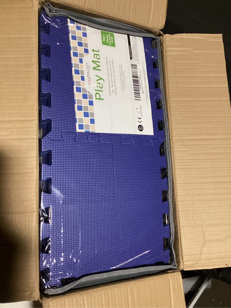 Condition photo showing Good Condition for Play Platoon Non-Toxic Foam Puzzle Floor Mat, Comfortable, Extra Thick, Cushiony Exercise and Play Mat for Toddlers, Kids & Adults, 36 Tiles (12"x12"), Grey/Cream/Navy 6x6' (Square) Grey/Cream/Navy