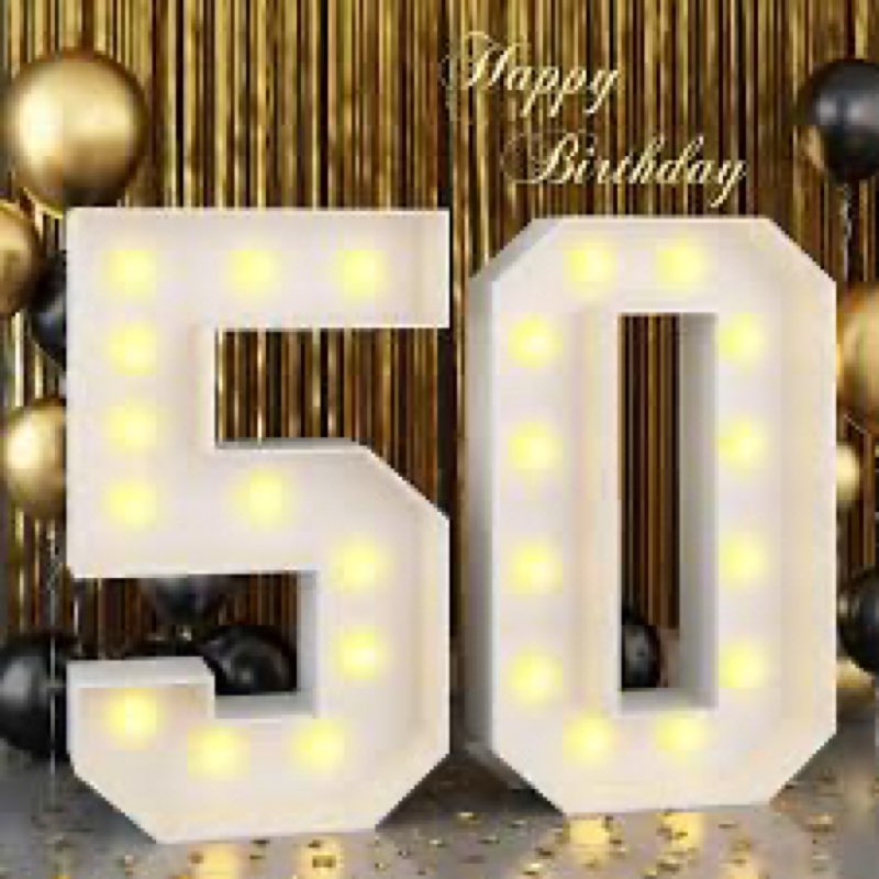 4ft Light Up Numbers Marquee 50 Numbers with Lights White Slots-in Frame for Men Women 50th Birthday
