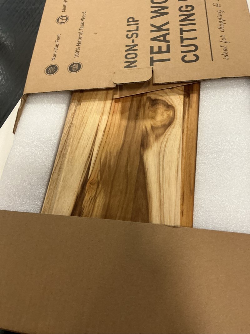 Condition photo showing Good Condition for 3 Pack Teak Wood Cutting Board Set for Kitchen Charcuterie Board Serving Heavy Duty Non Toxic Slip Over Sink Solid Thick Haus Wooden Chopping Board Large Big Small Meat Best Kitchen Essential Gift Multi-Size Set | 3 Pack with Holder