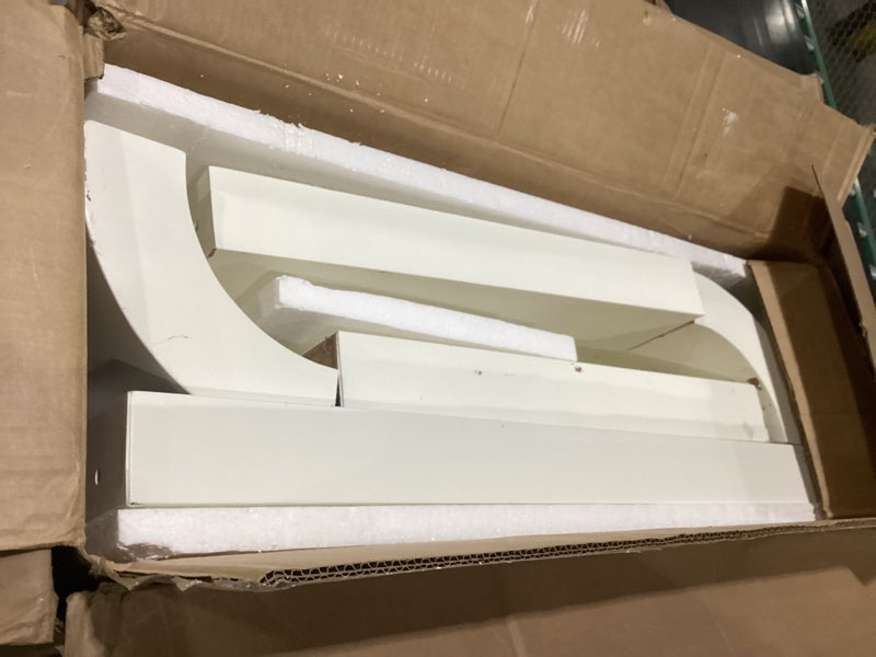 Condition photo showing As Is for Merax Modern Entryway Table, White Rounded Silhouette and Smooth Surface Console Table for Living Room, Hallway and Bedroom